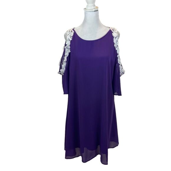 Ladies ASA Fashions Brand Purple Off Cold Shoulder Mini Shift Dress Size 2XL - Picture 2 of 12